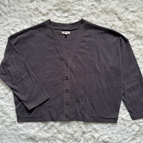 Madewell Cardigan Organic Cotton Crop Sweater Button Front Deep Coal Gray XXL - Picture 4 of 14